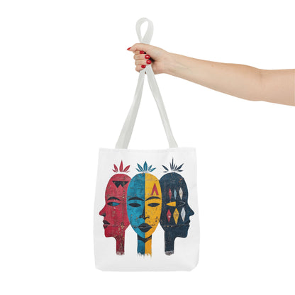 Artistic Tote Bag with Abstract Faces - Bohemian Style, Eco-Friendly Shopping Bag, Gift for Art Lovers, Unique Beach Bag, Festival Accessory