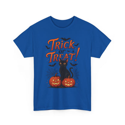 Trick or Treat Black Cat Halloween T-Shirt for Women, Spooky Cute Pumpkin Cat Tee, Fall Halloween Outfit Gift, Vintage Witchy Top
