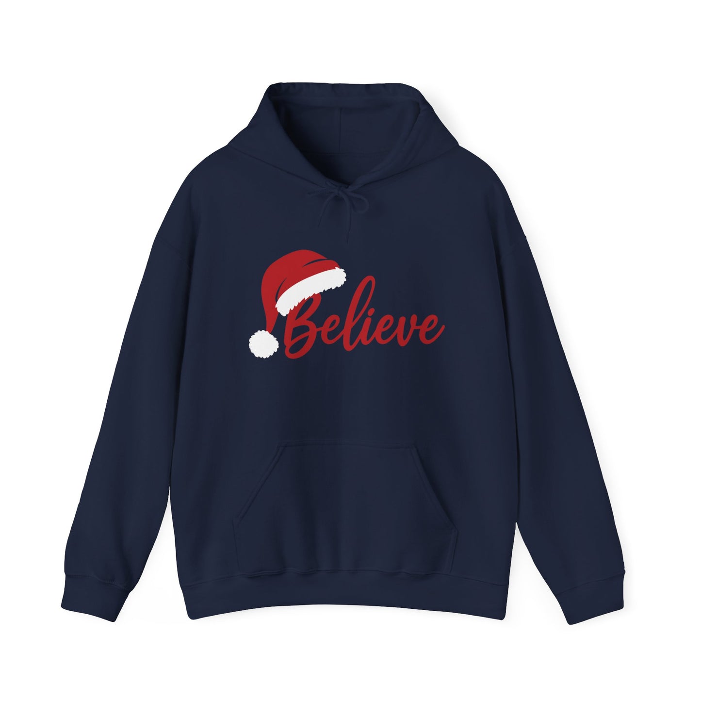Believe Christmas Women's Hoodie, Minimal Santa Hat Holiday Sweatshirt for Women