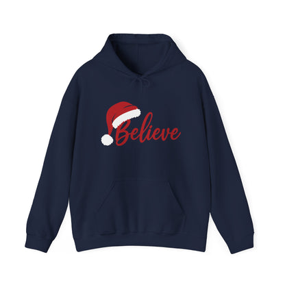 Believe Christmas Women's Hoodie, Minimal Santa Hat Holiday Sweatshirt for Women