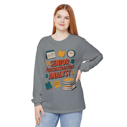 Senior Procrastination Analyst Long Sleeve Tee, Funny Work Shirt,Gift for Analysts, Office Humor, Meme Long Sleeve, Motivation Humor Apparel