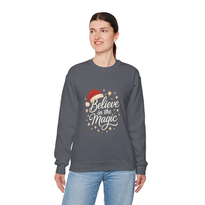 Believe in the Magic Women's Christmas Shirt, Santa Hat Holiday Cozy Sweatshirt, Women's Heavy Blend™ Crewneck Sweatshirt