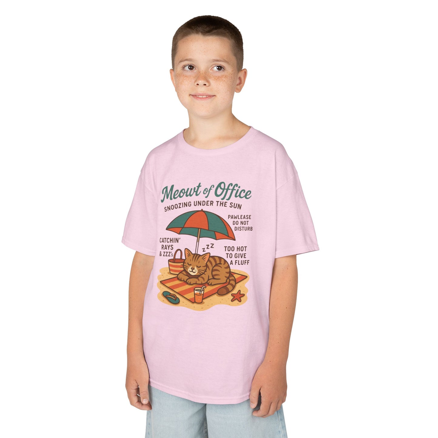 Kids Cat-Themed T-Shirt - Meowt of Office, Cute Summer Tee, Cat Lover Gift, Fun Playwear, Summer Beach Vacation Tee