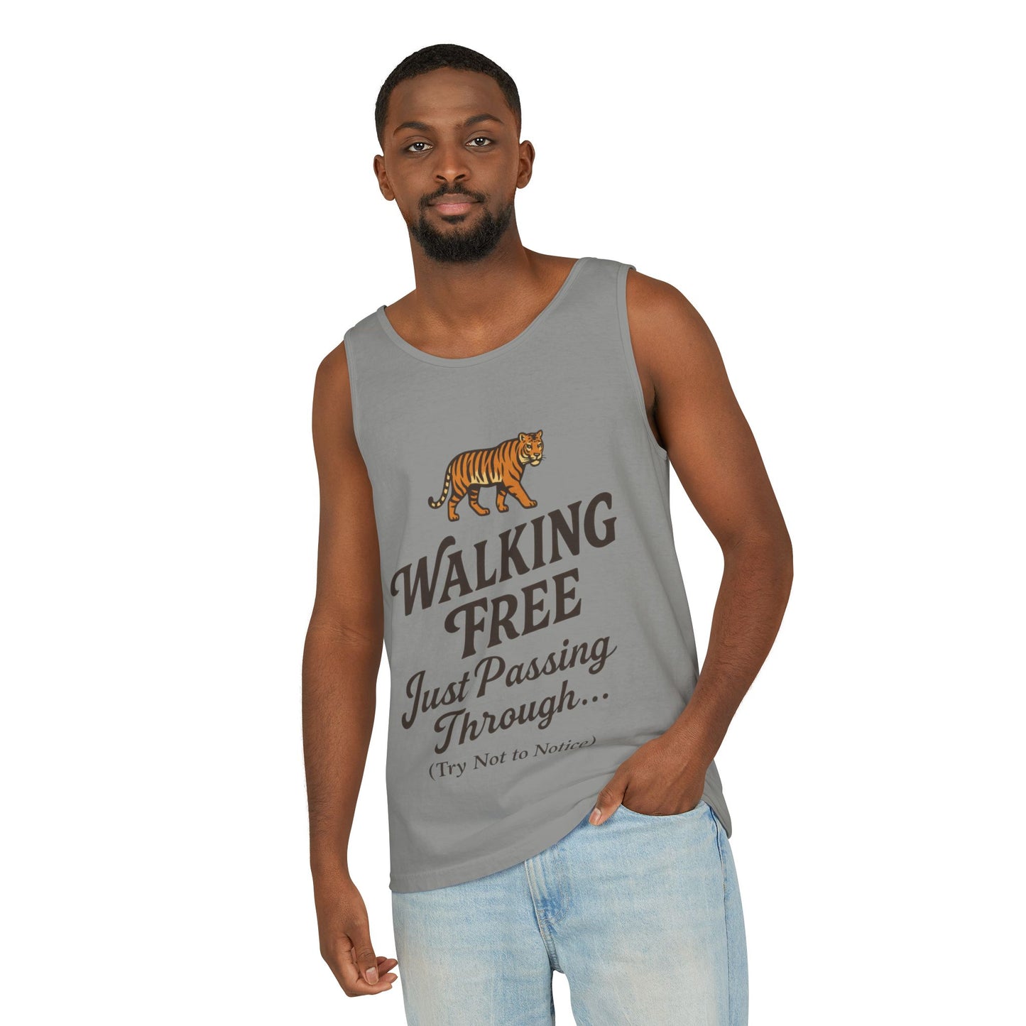 Walking Free Mens Tiger Tank Top, Funny Sleeveless Shirt - Wild Animal Summer Top, Mens Beachwear, Gift for Wild Life Lovers