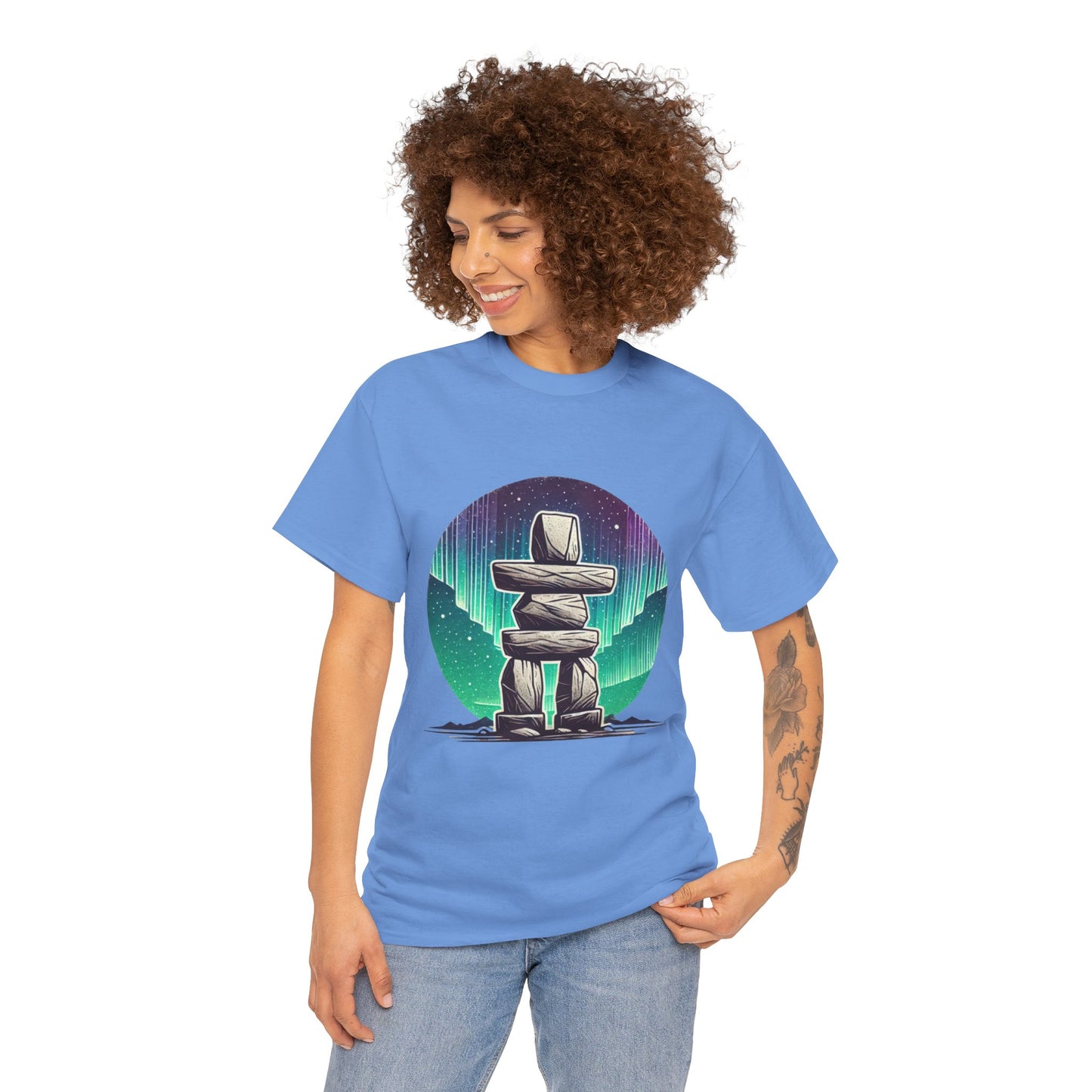 Aurora Stone Inukshuk Tee, Northern Lights Inukshuk T-Shirt,  Arctic Stone Stack Aurora Graphic Tee, Canada Inuit Symbol Shirt