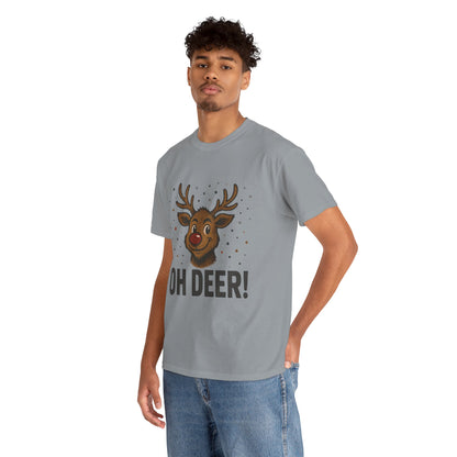 Men's Oh Deer Funny Christmas T-Shirt, Reindeer Holiday Graphic Tee