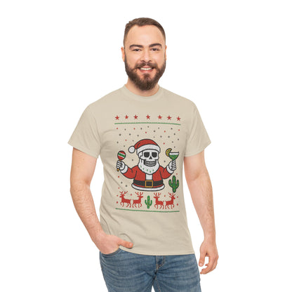 Skeleton Santa Funny Christmas T-Shirt for Men, Margarita - Maracas Holiday Tee