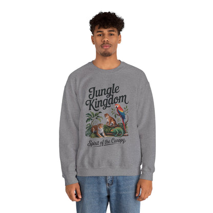 Jungle Kingdom Mens Sweatshirt, Cozy Jungle Crewneck, Nature Lover Gift, Wildlife Artwork, Eco-Conscious Apparel, Animal Enthusiast Clothing
