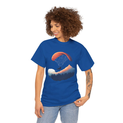 Paragliding Adventure T-Shirt, Mountain Landscape Tee, Nature Travel Lover Shirt, Outdoor Hiking Gift, Unisex Heavy Cotton Tee