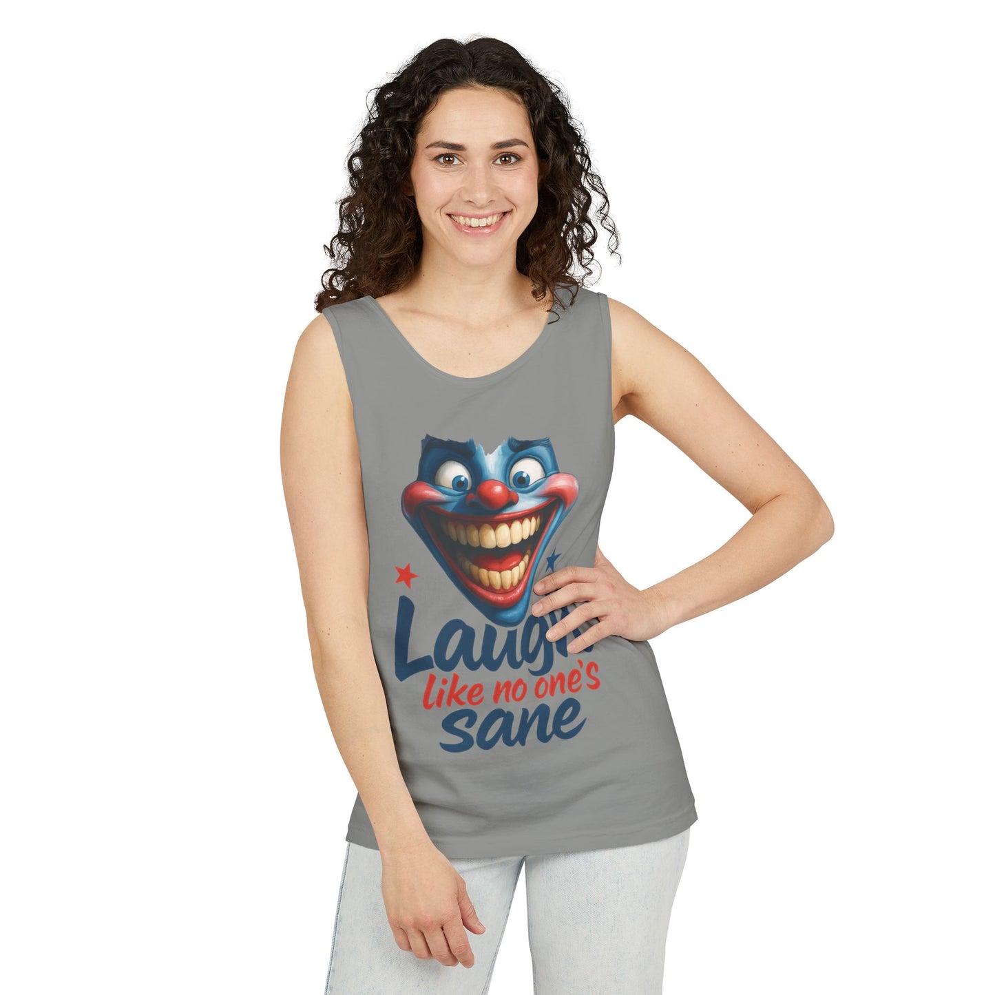 Laugh Out Loud Unisex Tank Top, Funny Graphic Top, Humor Shirt, Summer Apparel, Gift for Clowns, Party Wear