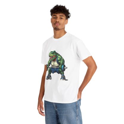 Dino Gym Tee, Muscle T-Rex Gym T-Shirt, Funny Men's Heavy Cotton T-Shirt,Fitness Gift for Gym Lovers, Cute Dinosaur Tee