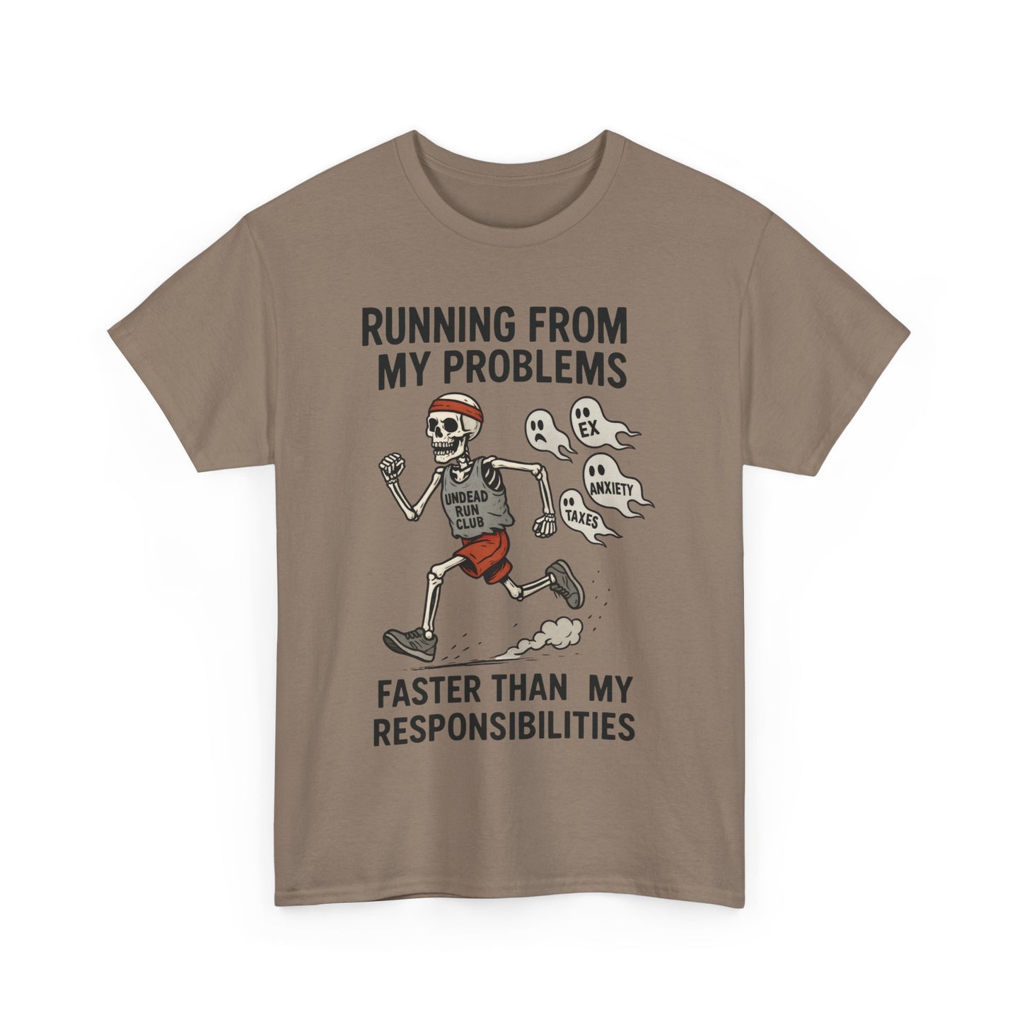 Skeleton Runner Tee for Men, Undead Jogging Club Shirt, Halloween T-Shirt, Gift for Runners, Anxiety Humor Gift