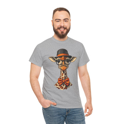 Hipster Giraffe T-Shirt with Hat and Glasses, Whimsical Giraffe Tee, Fun Gift, Cute Graphic Shirt, Unisex Heavy Cotton Tee