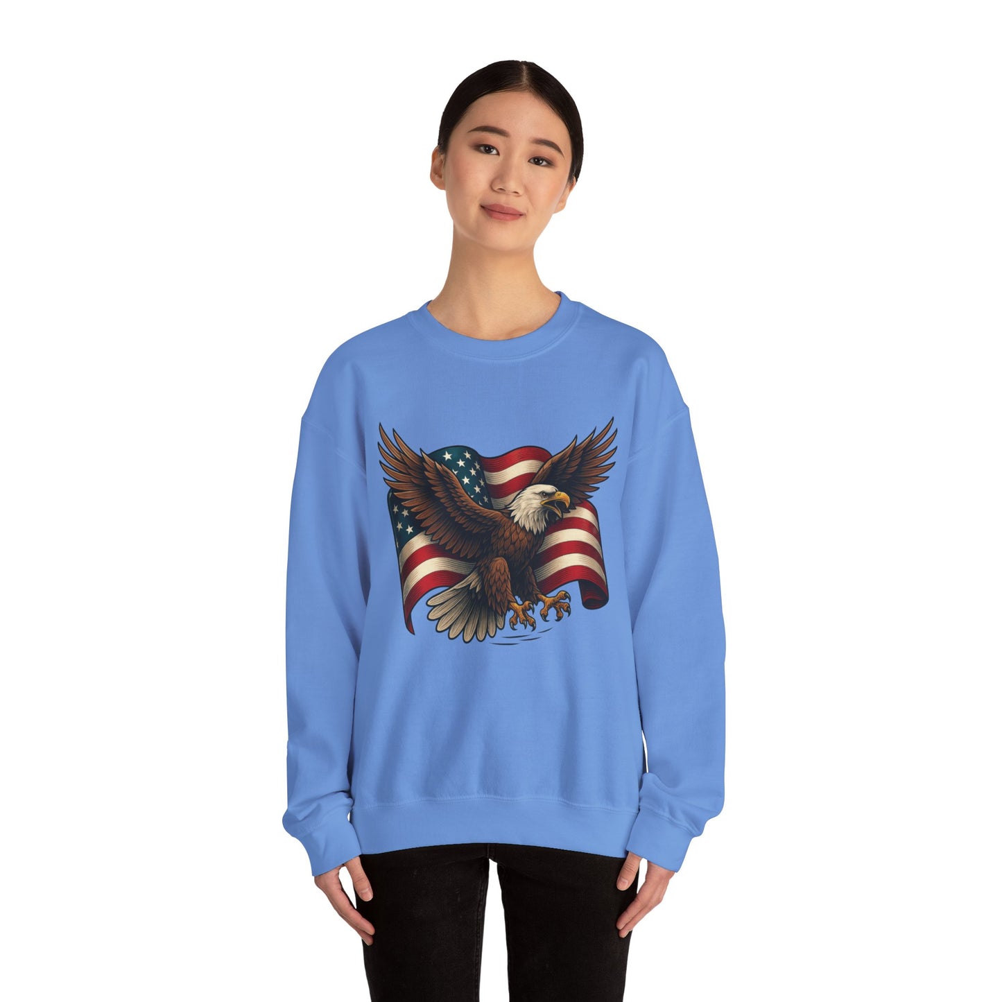 Patriotic Eagle Sweatshirt - Unisex Crewneck, USA Flag Apparel, Memorial Day, Veteran's Day, Independence Day, Gift for Patriots