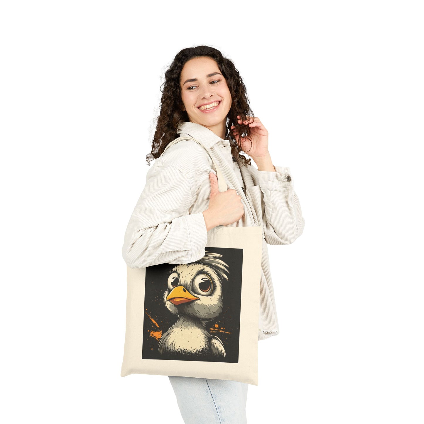 Cool Cartoon Bird Tote Bag, Funny Grumpy Duck Character Street Art Style, Bold Graphic Animal Print Canvas Bag, Cute Bird Art