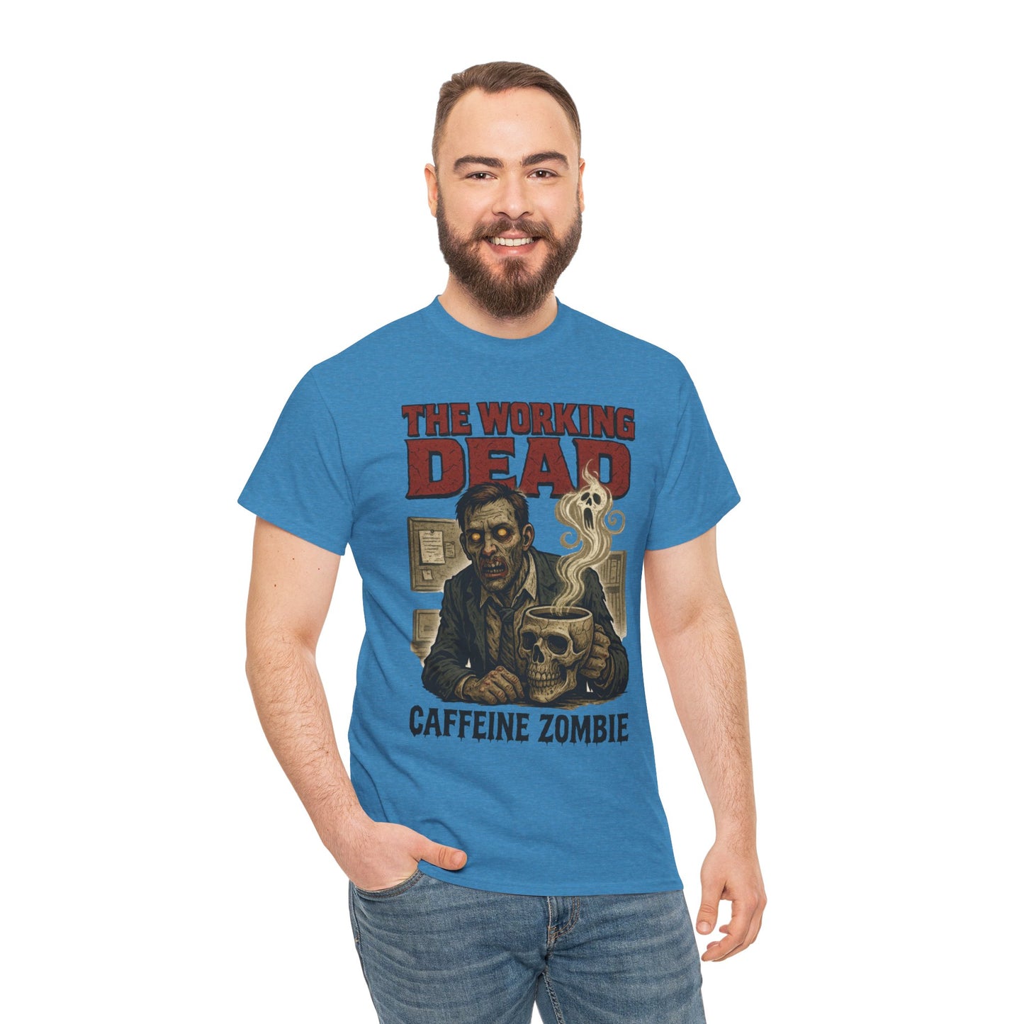 The Working Dead Men's Funny Zombie Work T-Shirt, Office Humor Tee, Halloween Office Tee, Coffee Zombie Shirt