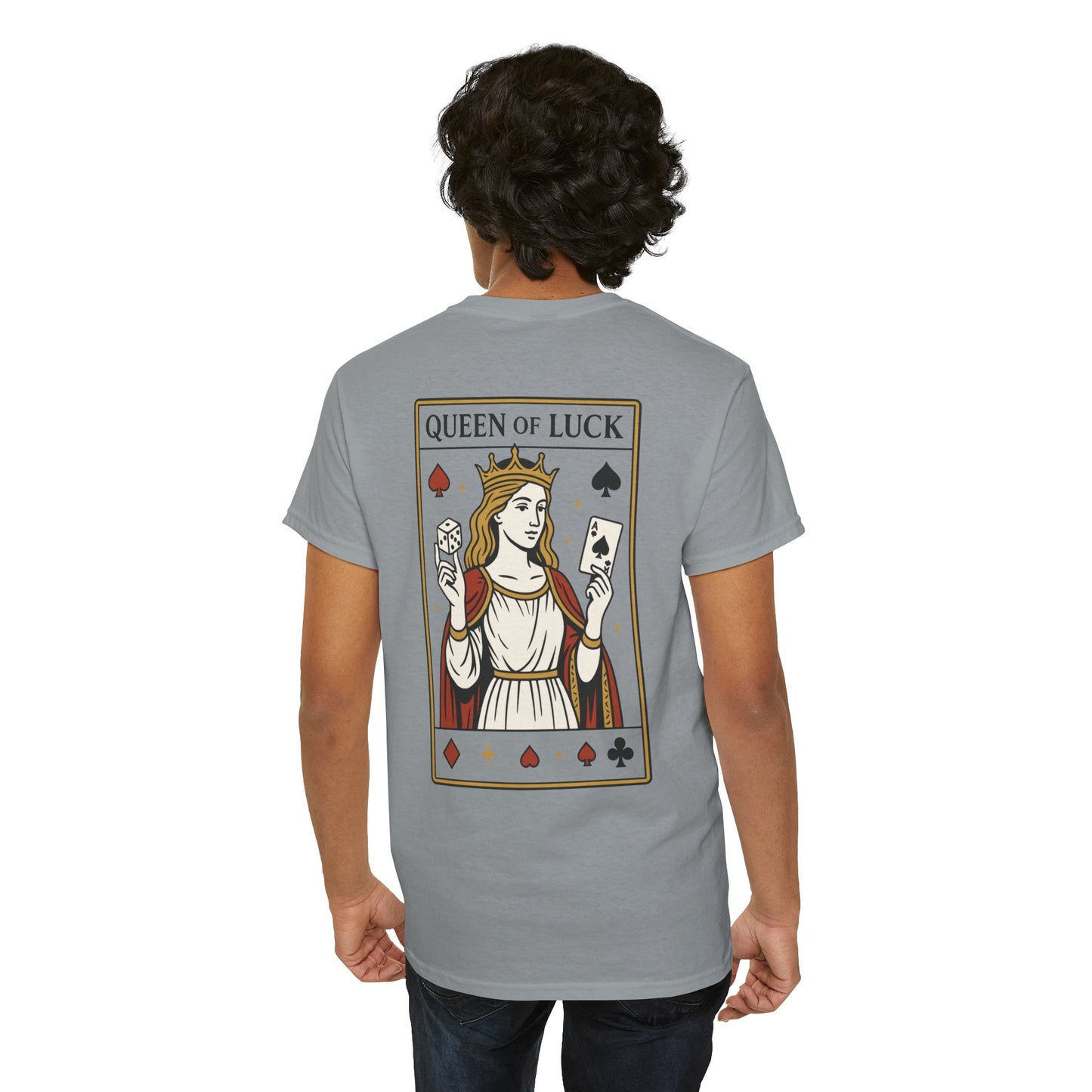 Queen of Luck Front & Back Print unisex T-Shirt, Roll the Dice Tee for Men, Vintage Gambling Shirt, Casino Gift, Poker Gift, Card Games Gift