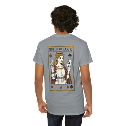 Queen of Luck Front & Back Print unisex T-Shirt, Roll the Dice Tee for Men, Vintage Gambling Shirt, Casino Gift, Poker Gift, Card Games Gift
