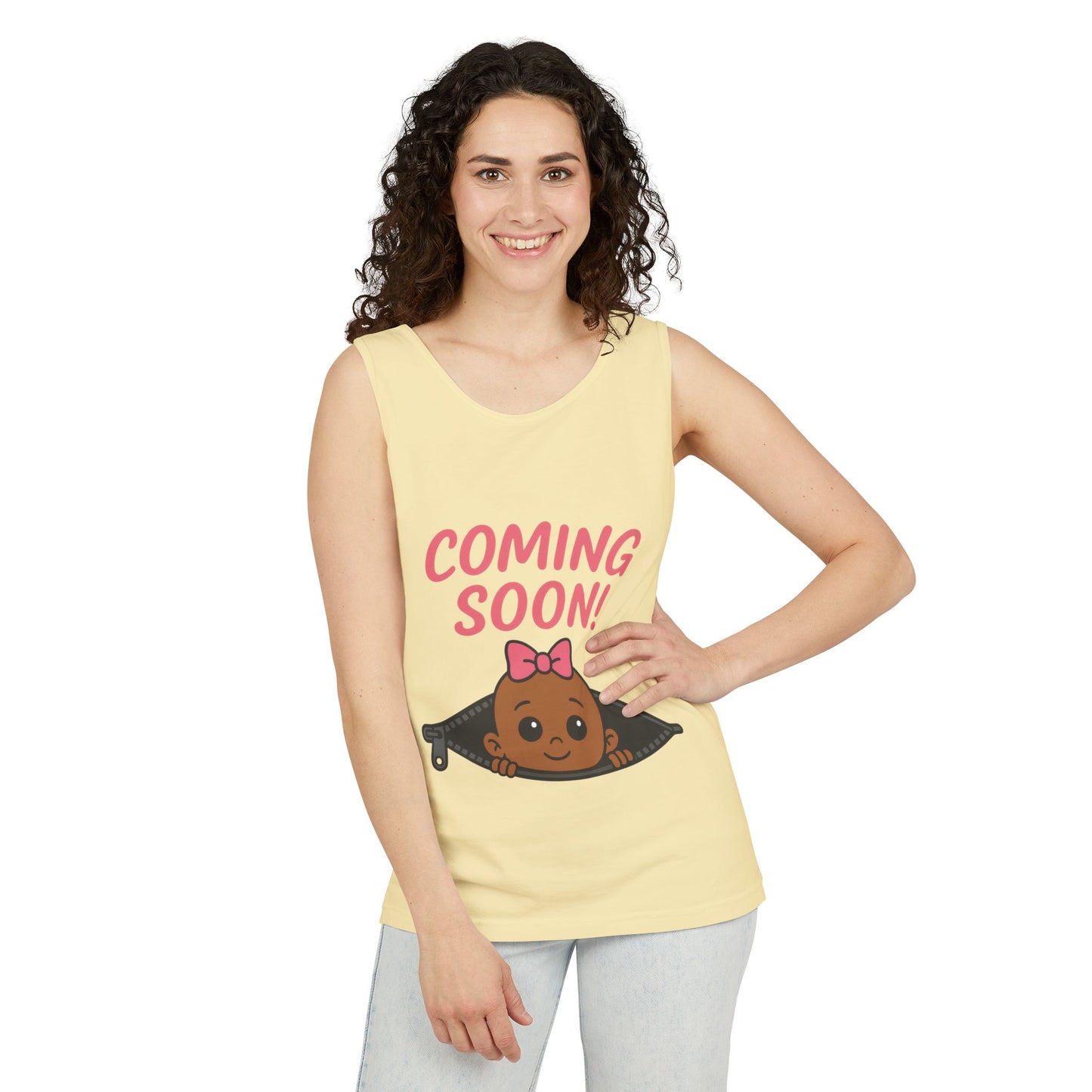 Coming Soon Maternity  Tank Top, Cute Baby Girl Pregnancy Announcement Shirt, Expecting Mom Gift, Gender Reveal Tank, Baby Shower Gift