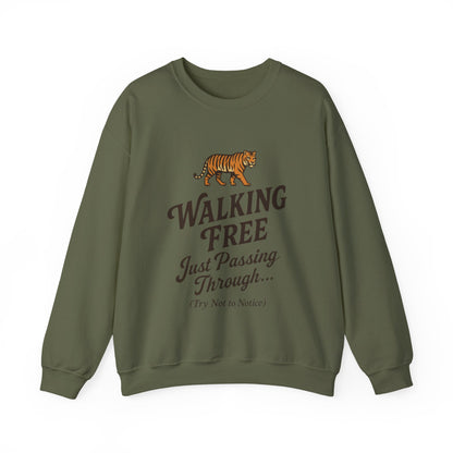 Funny Tiger Mens Crewneck Sweatshirt - Walking Free Cozy Wild Animal Pullover - Motivational Sweatshirt, Inspirational Apparel