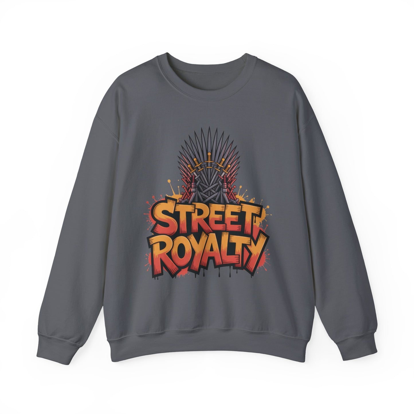 Street Royalty Men's Crewneck Sweatshirt, Graffiti Crown Graphic Pullover, Urban Streetwear Top for Men
