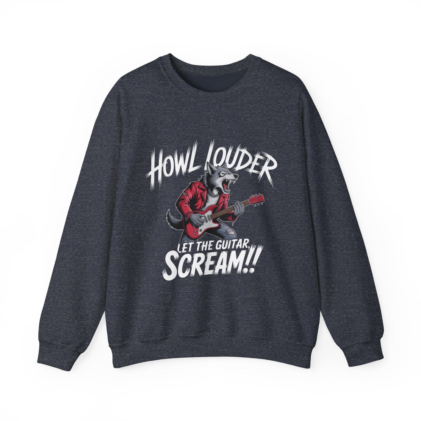 Howl Louder Wolf Sweatshirt, Let The Guitar Scream Pullover, Rock Guitar Animal Hoodie, Rocking Wolf Crewneck Sweatshirt, Music Lover Gift