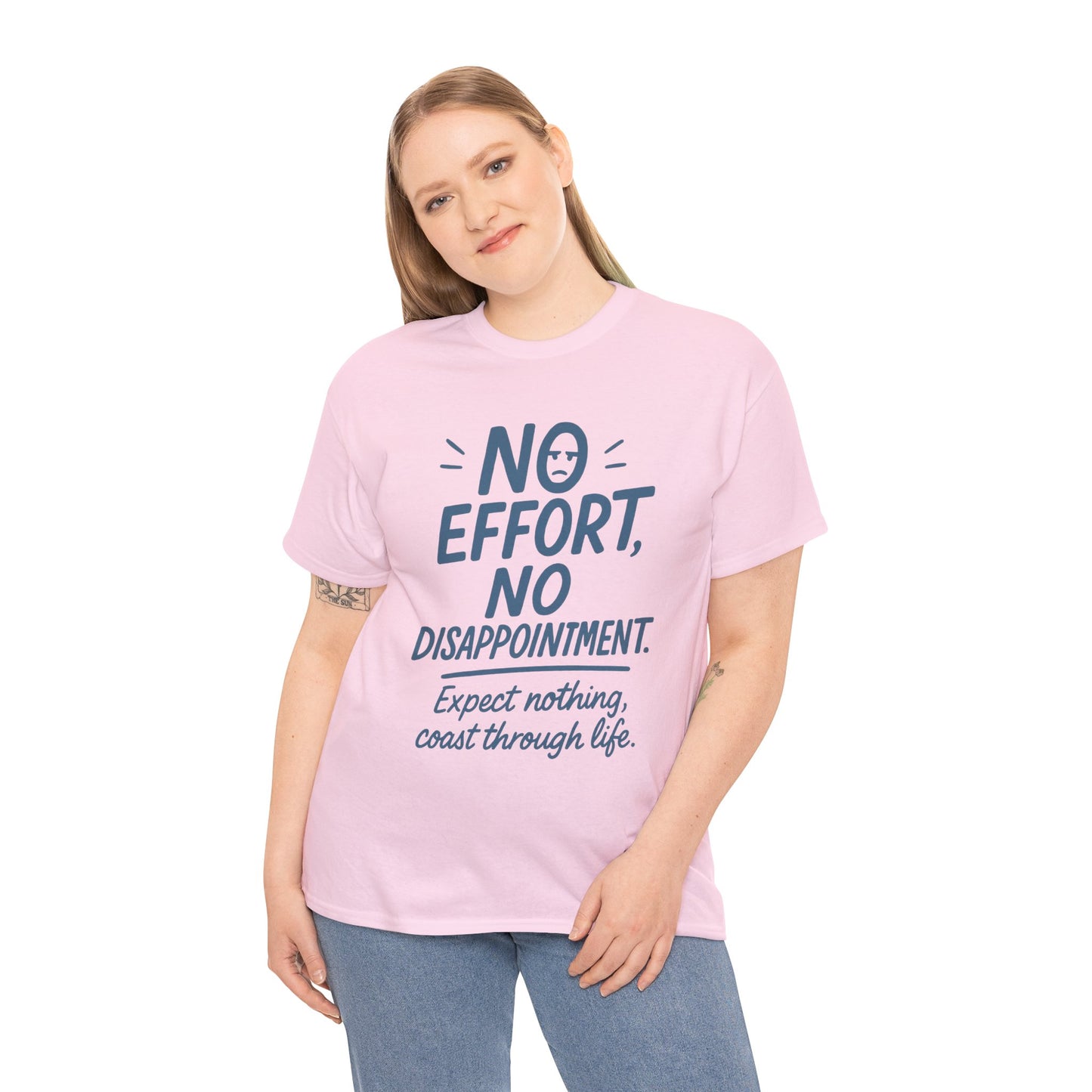 Funny No Effort Womens T-Shirt, No Disappointment Lazy Life Quote Shirt, Cute Graphic Tee for Her, Life Philosophy Shirt, Gift Idea