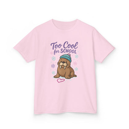 Kids Heavy Cotton™ Tee, Kids Too Cool for School Walrus T-Shirt, Cute Animal Graphic Tee, Funny Winter Shirt