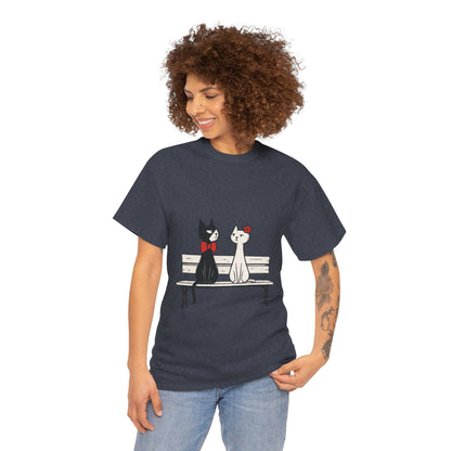 Cute Cat Lovers Tee, Womens Heavy Cotton Tee for Pet Owners, Funny Cat Shirt, Gift for Cat Lovers, Casual T-Shirt, Animal Art Tee