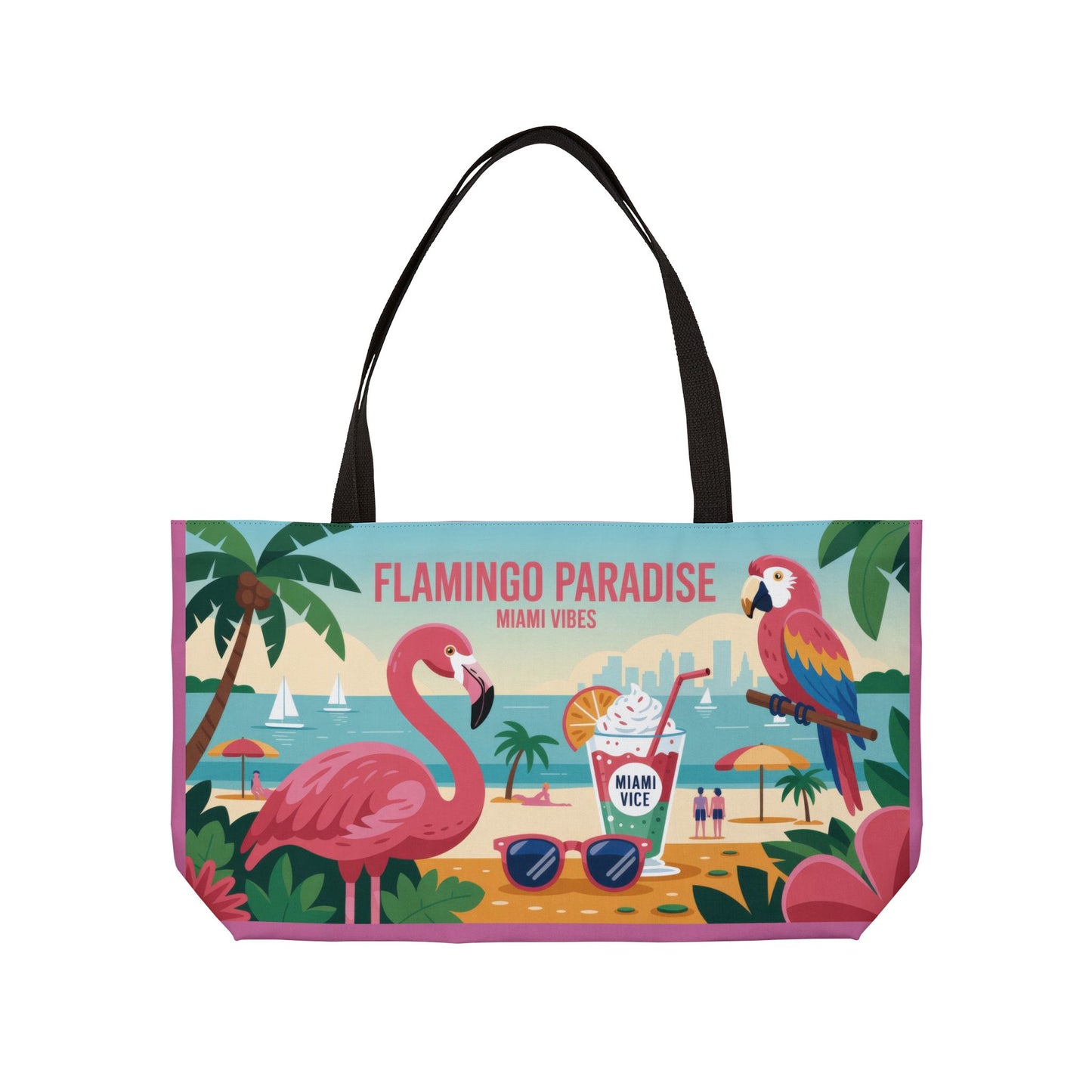 Vibrant Flamingo Paradise Weekender Tote Bag, Beach Bag, Travel Tote, Vacation Accessories, Summer Gift, Tropical Bag