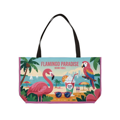 Vibrant Flamingo Paradise Weekender Tote Bag, Beach Bag, Travel Tote, Vacation Accessories, Summer Gift, Tropical Bag