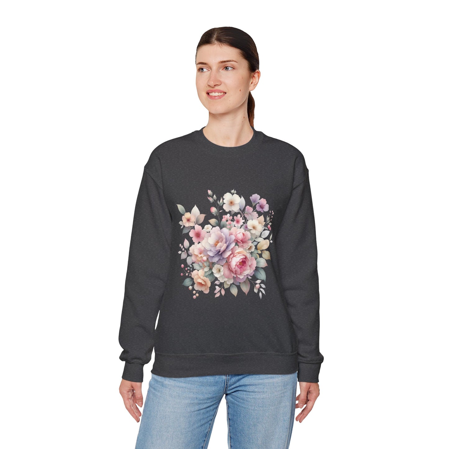 Floral Crewneck Sweatshirt, Cozy Floral Sweatshirt for Spring, Gift for Her, Women's Floral Top, Pastel Floral Sweatshirt