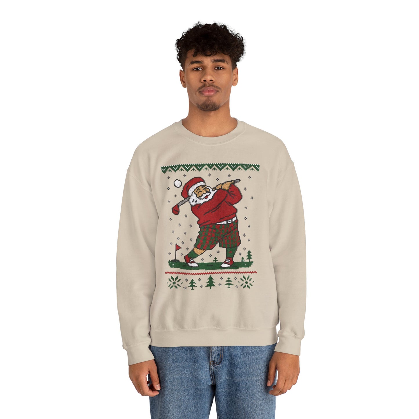 Golfing Santa Christmas Sweatshirt, Funny Golf Lover Holiday Jumper, Ugly Christmas Golf Sweater for Men