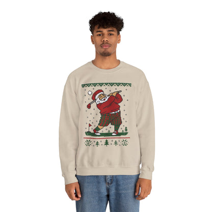 Golfing Santa Christmas Sweatshirt, Funny Golf Lover Holiday Jumper, Ugly Christmas Golf Sweater for Men