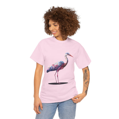 Geometric Heron T-Shirt, Colorful Polygon Bird Graphic, Nature Lover Unisex Heavy Cotton Tee, Geometric Crane Tee, Bird Lovers Gift