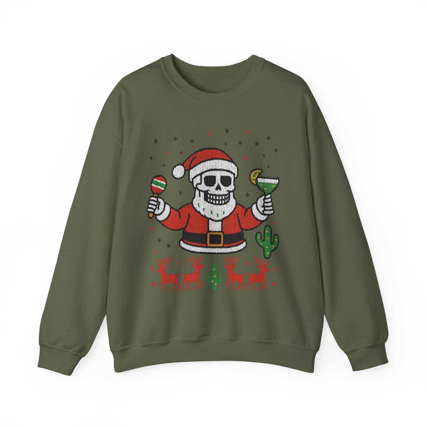 Skeleton Santa Ugly Christmas Sweatshirt for Men, Funny Margarita Holiday Jumper