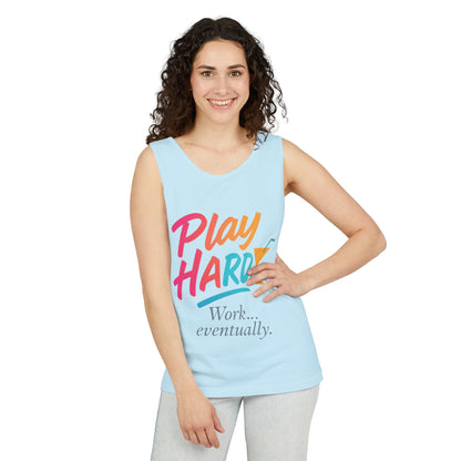 Play Hard Work Eventually Tank Top - Casual Summer Apparel, Womens Beachwear, Resort Wear, Gift for Friends, Vacation Essential