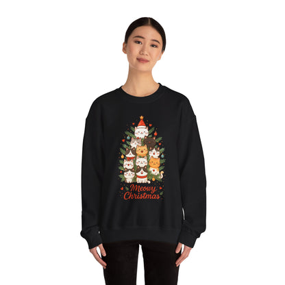 Women's Meowy Christmas Cat Sweatshirt, Cute Holiday Kitty Pullover