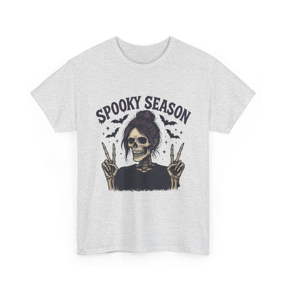 Spooky Season Women's T-Shirt, Funny Skeleton Girl Halloween Graphic Tee, Gothic Fall Shirt