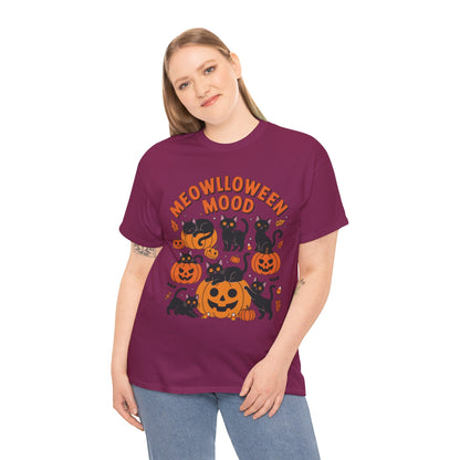 Meowlloween Mood Cat Shirt for Women, Cute Black Cat and Pumpkin Halloween Tee, Cozy Fall Kawaii Spooky Graphic Top, Cat Lover Gift