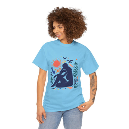 Boho Chic Unisex T-Shirt, Minimal Abstract Woman T-Shirt, Tee for Nature Lovers, Sun and Nature Print, Artistic Silhouette Tee