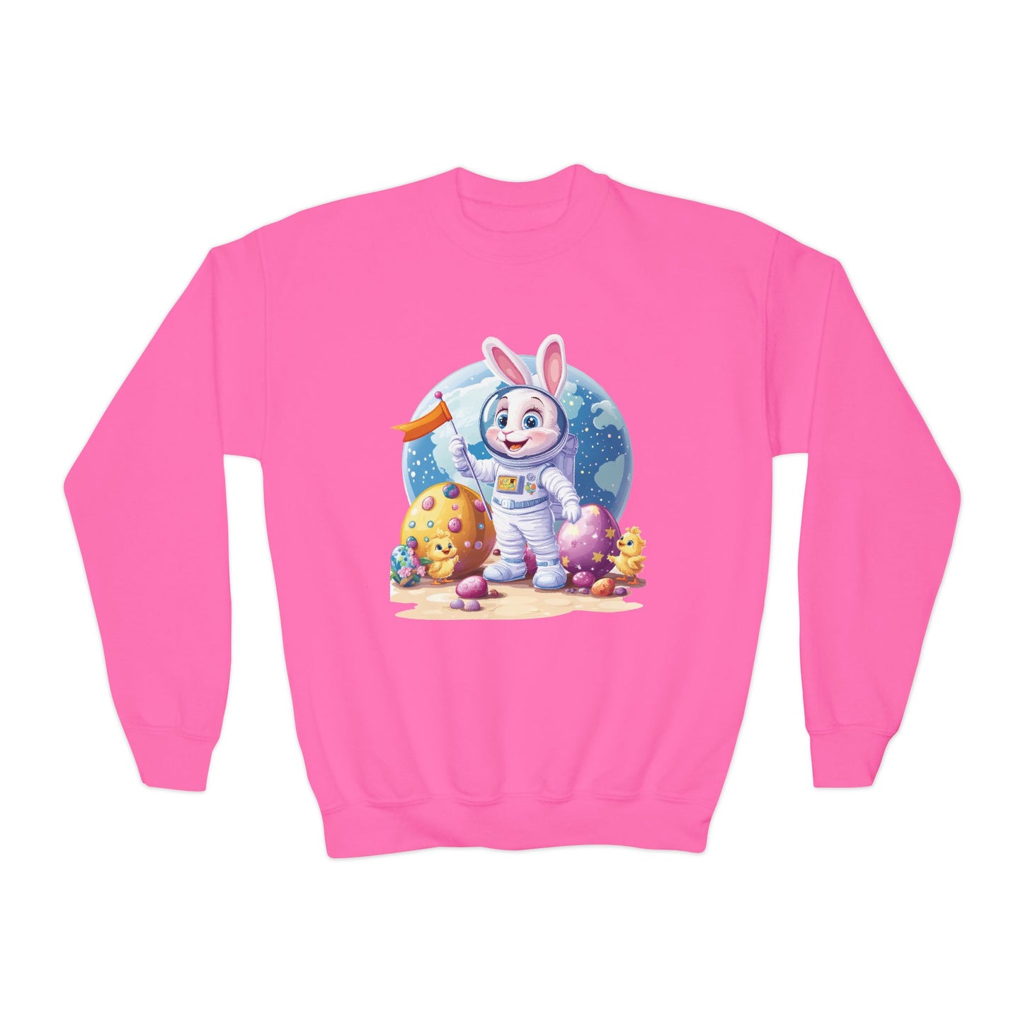Astronaut Easter Bunny Youth Sweatshirt, Space Bunny Galaxy Crewneck for Kids, Cute Space Easter Gift for Boys & Girls, Fun Space Themed