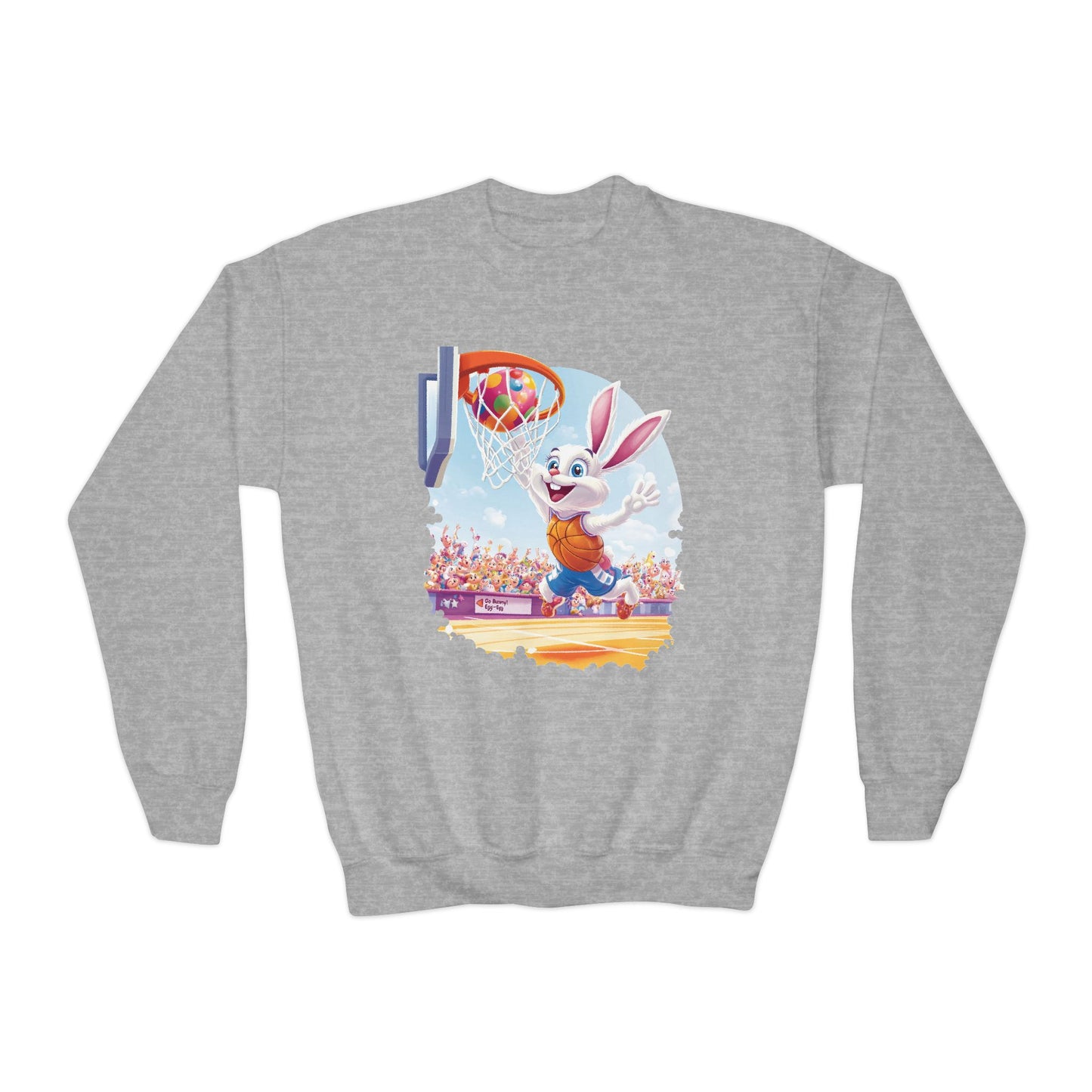 Easter Basketball Bunny Youth Sweatshirt - Cute Bunny Dunking Egg Ball, Fun Spring Sports Pullover for Kids, Easter Gift Idea, Fun Gym Wear