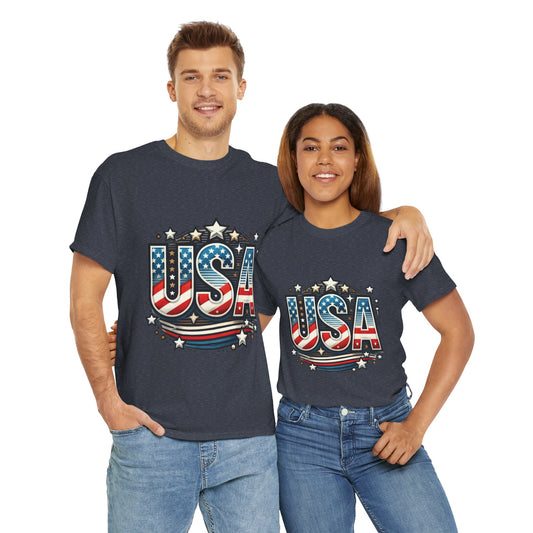 Patriotic USA T-Shirt, Unisex Heavy Cotton Tee for Independence Day, Memorial Day, 4th of July, Casual Wear, Gifts