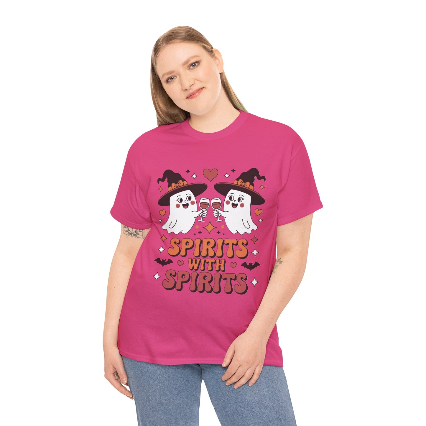 Spirits With Spirits Women's Halloween T-Shirt, Funny Ghost Drinking Wine Tee, Witches Party Shirt, Spooky Season Gift for Her