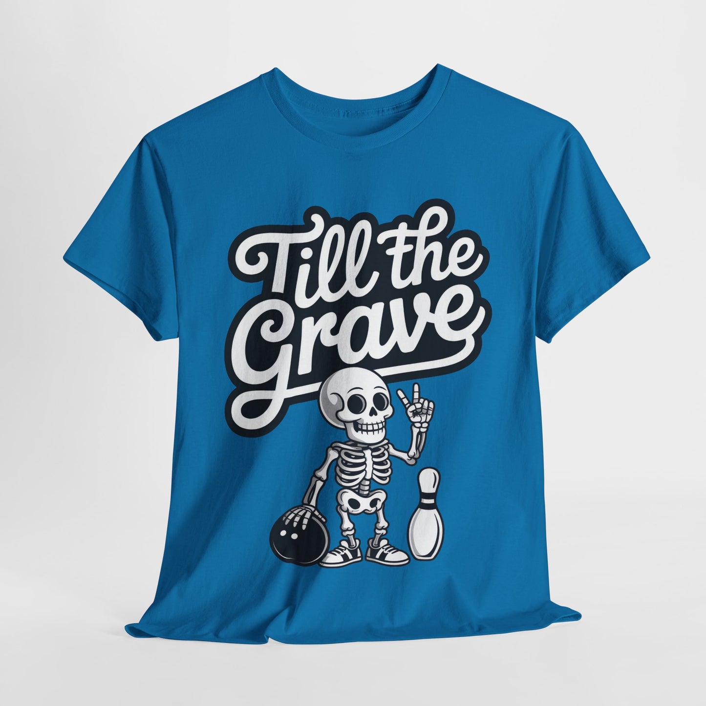 Skeleton Bowling Graphic Tee, Mens Heavy Cotton Tee, Funny Halloween Shirt, Gift for Bowlers, Retro Style Apparel, Casual Wear