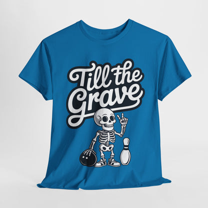 Skeleton Bowling Graphic Tee, Mens Heavy Cotton Tee, Funny Halloween Shirt, Gift for Bowlers, Retro Style Apparel, Casual Wear