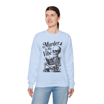 Womens Murder is My Vibe Crewneck Sweatshirt, Cozy Gift for Halloween, Unique Sweatshirt, Skull Graphic, Fall Fashion, Unisex Pullover
