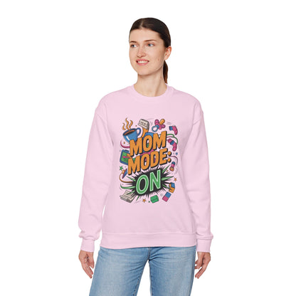 Mom Mode On Crewneck Sweatshirt, Gift for Mom, Mother's Day Humor T-Shirt, Cute Mama Life Graphic Tee, Mother's Day Gift