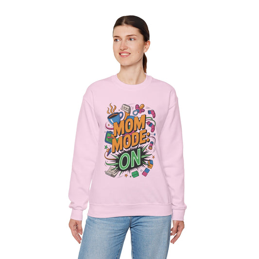 Mom Mode On Crewneck Sweatshirt, Gift for Mom, Mother's Day Humor T-Shirt, Cute Mama Life Graphic Tee, Mother's Day Gift